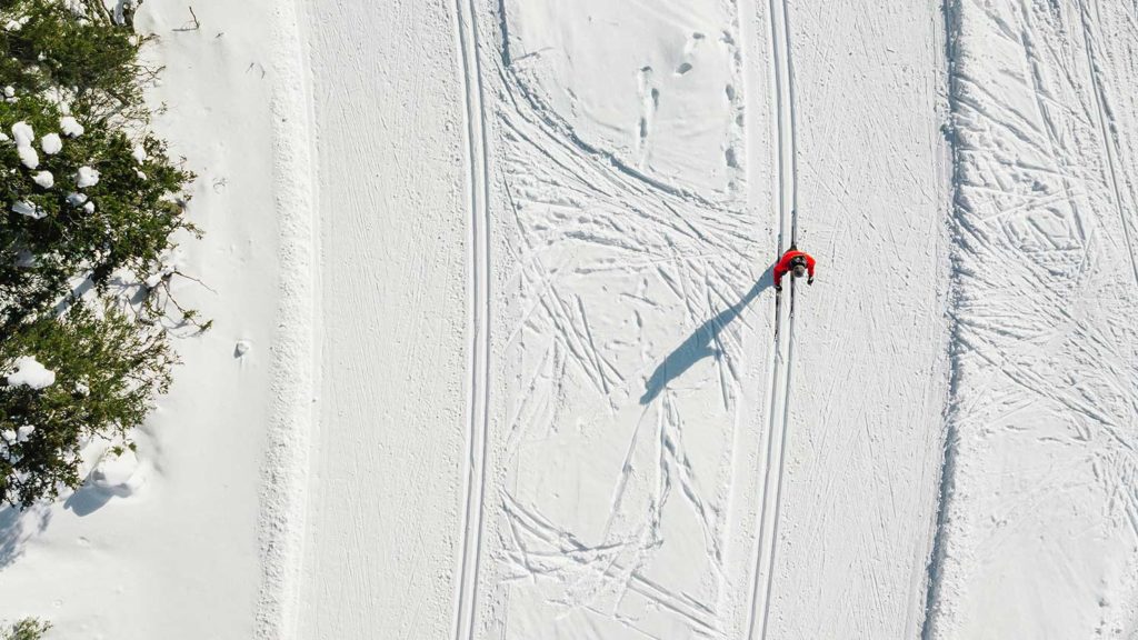 Aerial view of skier in North Dakota